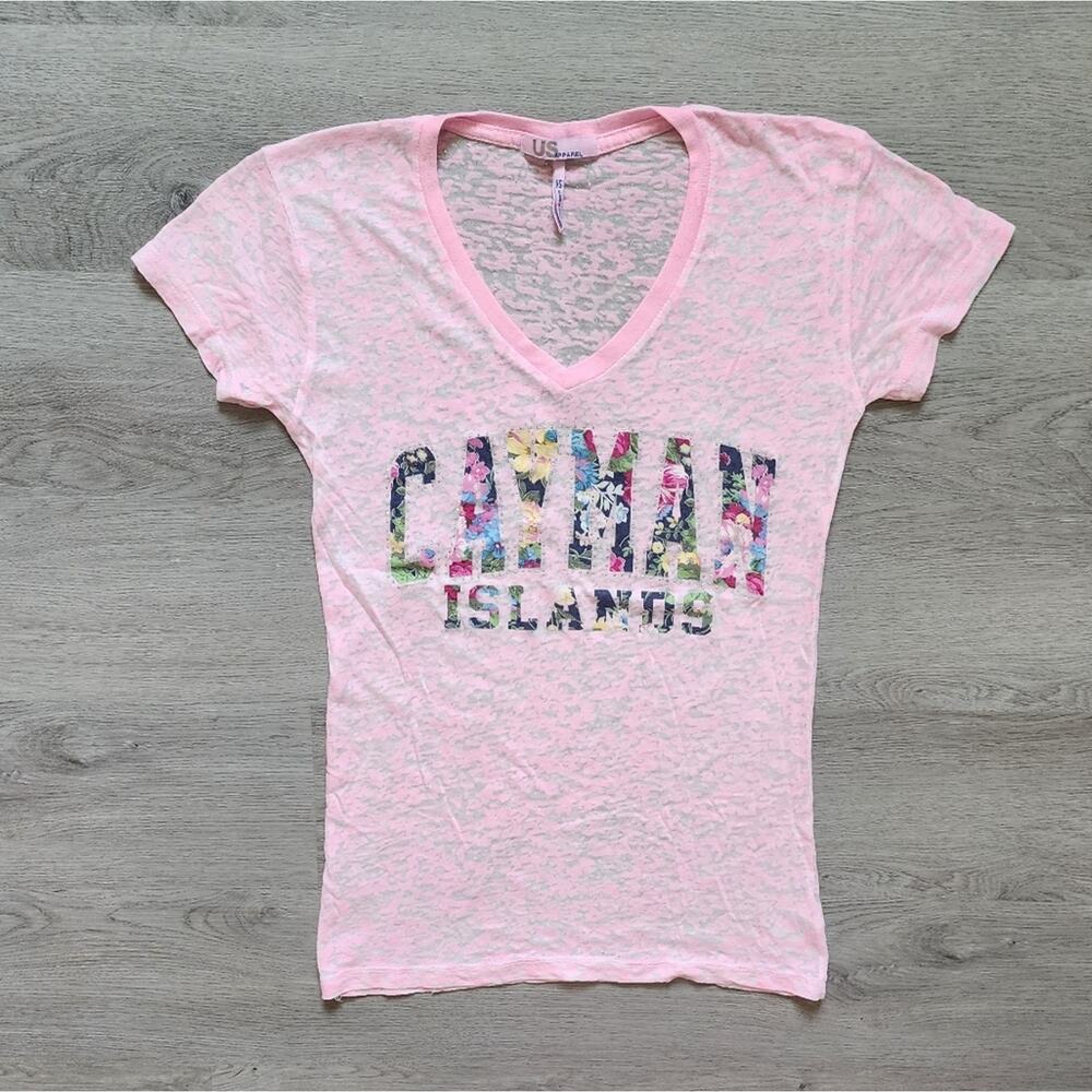 US Apparel Women's Cayman Islands Graphic Short Sleeve V-Neck Casual Tee X-Small